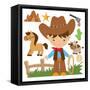 Cowboy,Cute,Boy,Cartoon,Vector,Illustration-Svetlana Peskin-Framed Stretched Canvas