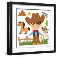 Cowboy,Cute,Boy,Cartoon,Vector,Illustration-Svetlana Peskin-Framed Art Print