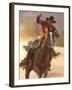 Cowboy Galloping While Swinging a Rope Lassoo at Sunset, Flitner Ranch, Shell, Wyoming, USA-Carol Walker-Framed Photographic Print