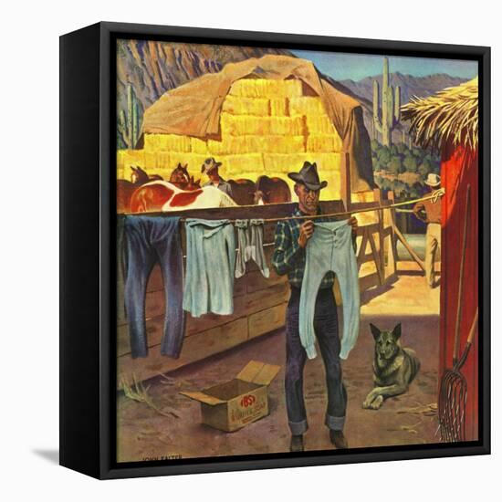 "Cowboy Hanging Out His Laundry," March 1, 1947-John Falter-Framed Stretched Canvas