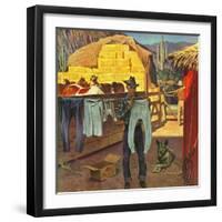 "Cowboy Hanging Out His Laundry," March 1, 1947-John Falter-Framed Giclee Print