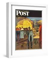 "Cowboy Hanging Out His Laundry," Saturday Evening Post Cover, March 1, 1947-John Falter-Framed Giclee Print