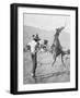 Cowboy Holds Rope around Struggling Bronco's Neck Photograph - Texas-Lantern Press-Framed Art Print