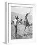 Cowboy Holds Rope around Struggling Bronco's Neck Photograph - Texas-Lantern Press-Framed Art Print