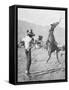 Cowboy Holds Rope around Struggling Bronco's Neck Photograph - Texas-Lantern Press-Framed Stretched Canvas