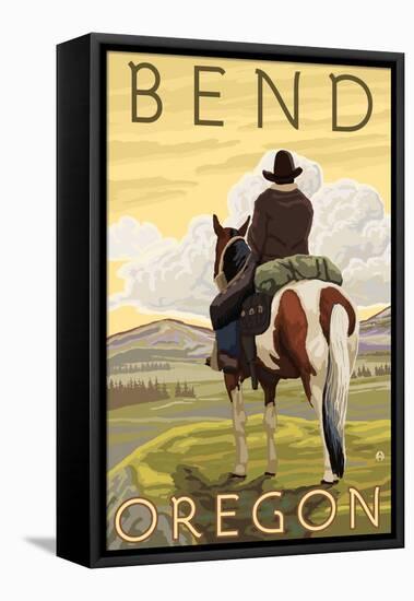 Cowboy & Horse, Bend, Oregon-Lantern Press-Framed Stretched Canvas