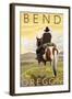 Cowboy & Horse, Bend, Oregon-Lantern Press-Framed Art Print