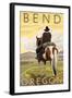 Cowboy & Horse, Bend, Oregon-Lantern Press-Framed Art Print