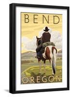 Cowboy & Horse, Bend, Oregon-Lantern Press-Framed Art Print