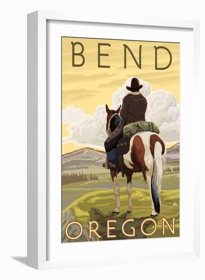 Cowboy & Horse, Bend, Oregon-Lantern Press-Framed Art Print