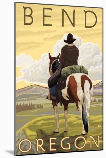 Cowboy & Horse, Bend, Oregon-Lantern Press-Mounted Art Print