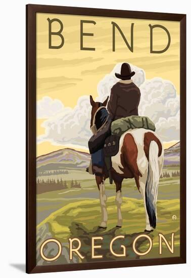 Cowboy & Horse, Bend, Oregon-Lantern Press-Framed Art Print