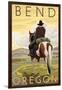 Cowboy & Horse, Bend, Oregon-Lantern Press-Framed Art Print