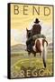 Cowboy & Horse, Bend, Oregon-Lantern Press-Framed Stretched Canvas