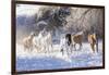 Cowboy horse drive on Hideout Ranch, Shell, Wyoming. Herd of horses running in snow.-Darrell Gulin-Framed Photographic Print