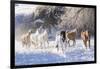 Cowboy horse drive on Hideout Ranch, Shell, Wyoming. Herd of horses running in snow.-Darrell Gulin-Framed Photographic Print