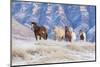 Cowboy horse drive on Hideout Ranch, Shell, Wyoming. Herd of horses running in snow.-Darrell Gulin-Mounted Photographic Print