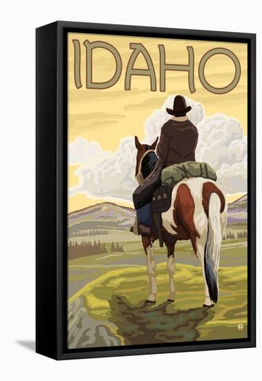 Cowboy & Horse, Idaho-Lantern Press-Framed Stretched Canvas