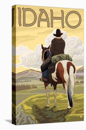 Cowboy & Horse, Idaho-Lantern Press-Stretched Canvas