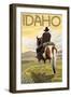 Cowboy & Horse, Idaho-Lantern Press-Framed Art Print