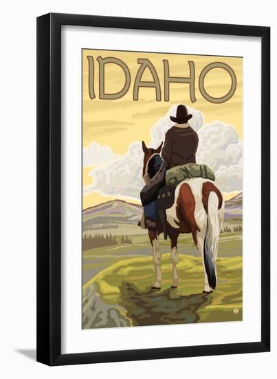 Cowboy & Horse, Idaho-Lantern Press-Framed Art Print