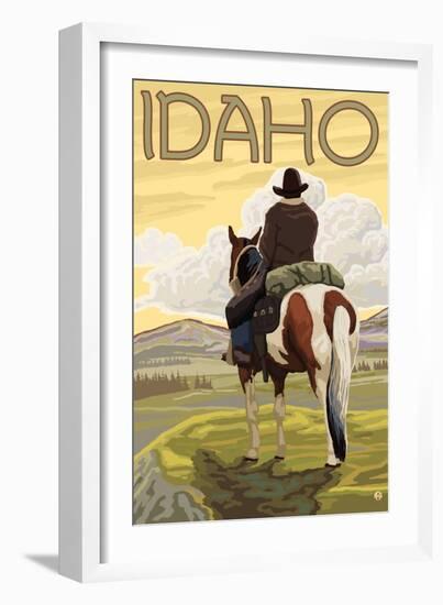 Cowboy & Horse, Idaho-Lantern Press-Framed Art Print