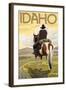 Cowboy & Horse, Idaho-Lantern Press-Framed Art Print