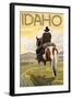 Cowboy & Horse, Idaho-Lantern Press-Framed Art Print