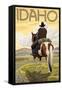 Cowboy & Horse, Idaho-Lantern Press-Framed Stretched Canvas