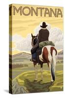 Cowboy & Horse, Montana-Lantern Press-Stretched Canvas