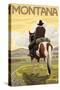 Cowboy & Horse, Montana-Lantern Press-Stretched Canvas