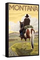 Cowboy & Horse, Montana-Lantern Press-Framed Stretched Canvas