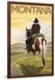 Cowboy & Horse, Montana-Lantern Press-Framed Art Print