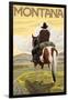 Cowboy & Horse, Montana-Lantern Press-Framed Art Print