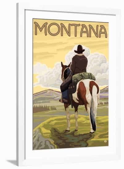 Cowboy & Horse, Montana-Lantern Press-Framed Art Print