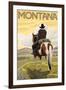 Cowboy & Horse, Montana-Lantern Press-Framed Art Print
