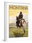 Cowboy & Horse, Montana-Lantern Press-Framed Art Print