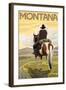 Cowboy & Horse, Montana-Lantern Press-Framed Art Print