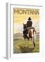 Cowboy & Horse, Montana-Lantern Press-Framed Art Print