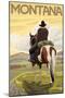 Cowboy & Horse, Montana-Lantern Press-Mounted Art Print