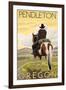 Cowboy & Horse, Pendleton, Oregon-Lantern Press-Framed Art Print