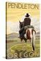 Cowboy & Horse, Pendleton, Oregon-Lantern Press-Stretched Canvas