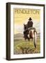 Cowboy & Horse, Pendleton, Oregon-Lantern Press-Framed Art Print