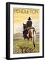 Cowboy & Horse, Pendleton, Oregon-Lantern Press-Framed Art Print