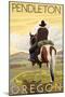 Cowboy & Horse, Pendleton, Oregon-Lantern Press-Mounted Art Print