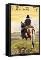 Cowboy & Horse, Sun Valley, Idaho-Lantern Press-Framed Stretched Canvas
