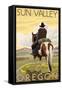 Cowboy & Horse, Sun Valley, Idaho-Lantern Press-Framed Stretched Canvas