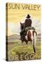 Cowboy & Horse, Sun Valley, Idaho-Lantern Press-Stretched Canvas