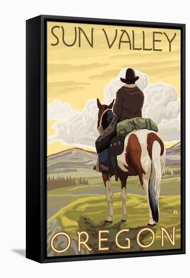 Cowboy & Horse, Sun Valley, Idaho-Lantern Press-Framed Stretched Canvas