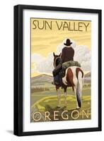 Cowboy & Horse, Sun Valley, Idaho-Lantern Press-Framed Art Print